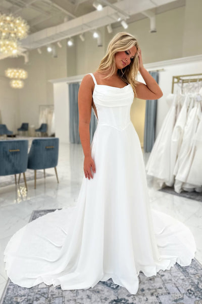 Elegant A Line Straps Satin Wedding Dress AB26051703