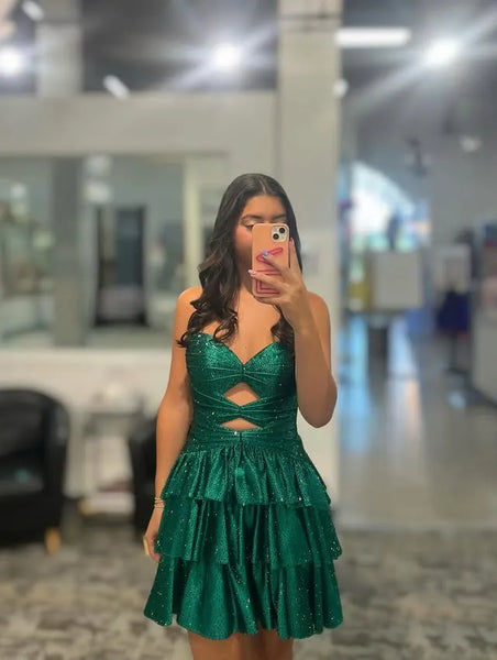 A-Line Sweetheart Royal Blue Tiered Homecoming Dress with Beading AB25090901