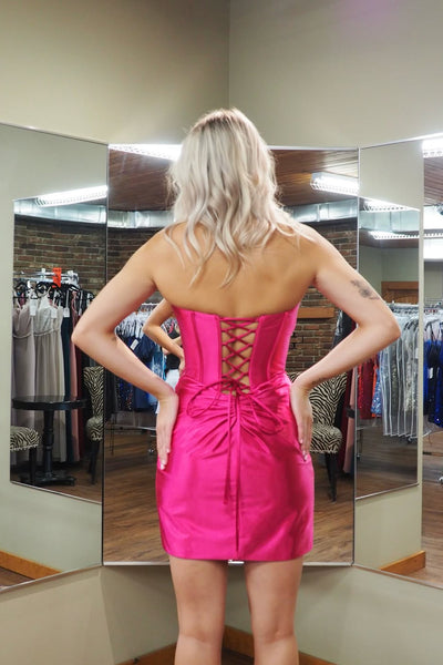 Cute Bodycon Sweetheart Fuchsia Satin Short Homecoming Dresses AB25120104