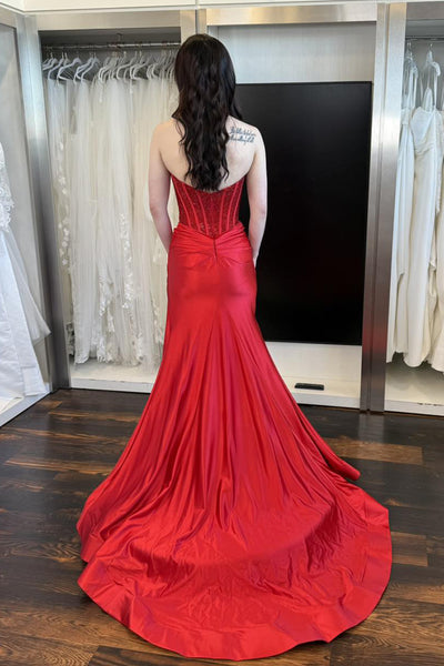 Mermaid Sweetheart Red Satin Prom Dress with Slit AB251106