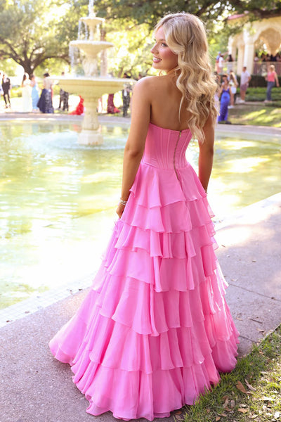Cute A Line Sweetheart Pink Chiffon Prom Dress with Slit AB26050704