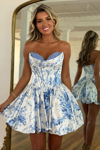 Cute A Line Sweetheart Floral Chiffon Short Homecoming Dresses AB25062107