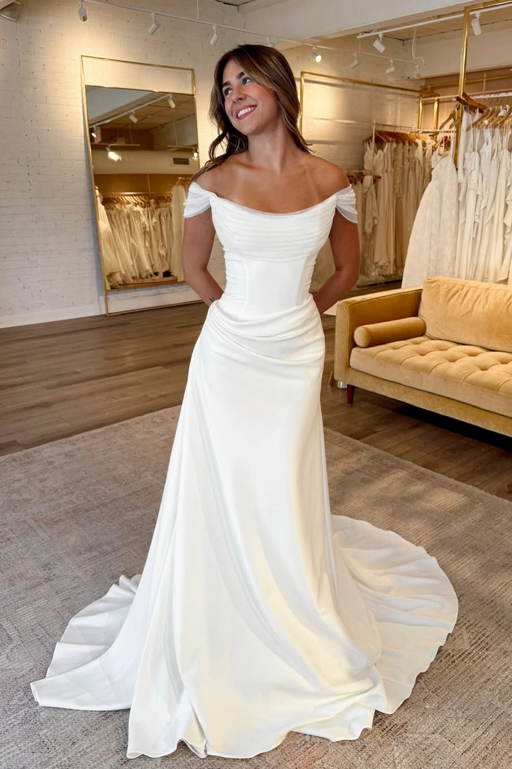 Fashion Mermaid Off the Shoulder Satin Wedding Dress AB25101705