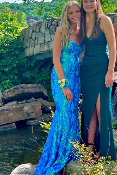 Sparkly Mermaid Sweethart Blue Sequins Long Prom Dresses with Lace up Back AB061823