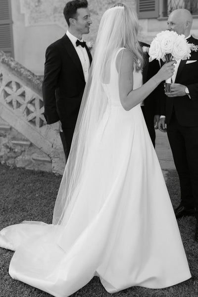 Princess Ball Gown Square Neck Satin Long Wedding Dresses AB24102405