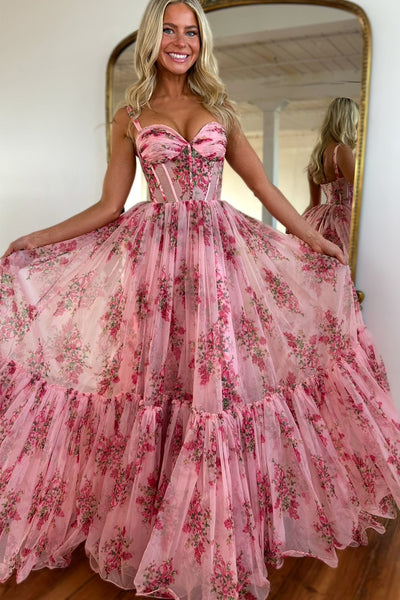 Fairy A Line Sweetheart Floral Chiffon Long Prom Dress AB25020302