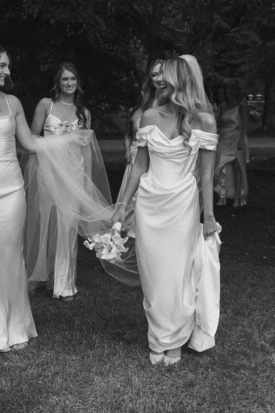 Romantic Mermaid Off the Shoulder Silk Satin Wedding Dress AB25092706