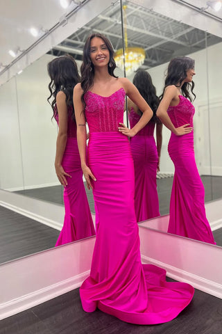 Mermaid Strapless Silver Satin Long Prom Dresses with Slit AB25032106