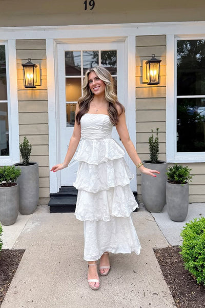 Fairy Sheath Strapless Tiered Long Prom Dress AB25060503