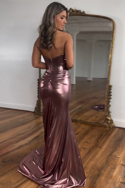 Sparkly Mermaid Sweetheart Satin Long Prom Dresses with Slit AB24102210
