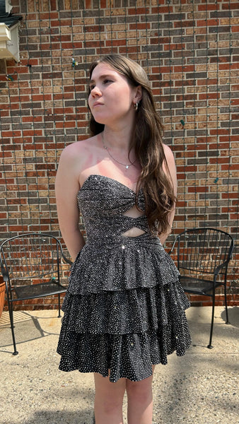 A-Line Sweetheart Royal Blue Tiered Homecoming Dress with Beading AB25090901