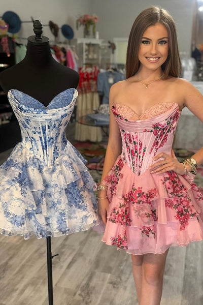 Cute A Line Sweetheart Floral Chiffon Homecoming Dress AB05060601