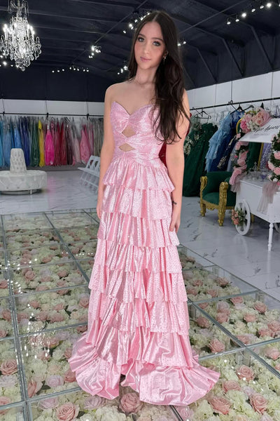 Cute A Line V Neck Daffodil Tiered Long Prom Dress with Rhinestones AB25102708