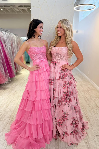 Cute A Lien Square Neck Floral Chiffon Prom Dress AB26031803