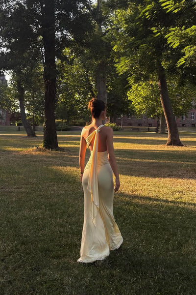 Mermaid One Shoulder Stretch Satin Long Prom Dress AB26062817