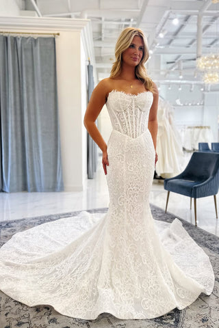 Luxurious Mermaid Scoop Neck Lace Beach Wedding Dress AB25101014