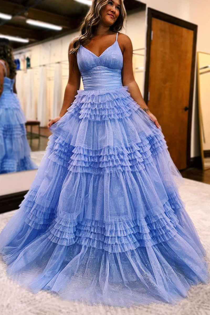 Cute Sparkly Ball Gown Black Tulle Long Prom Dresses AB101105  Anniebride