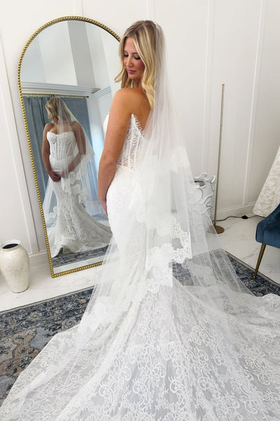 Luxurious Mermaid Scoop Neck Lace Beach Wedding Dress AB25101014