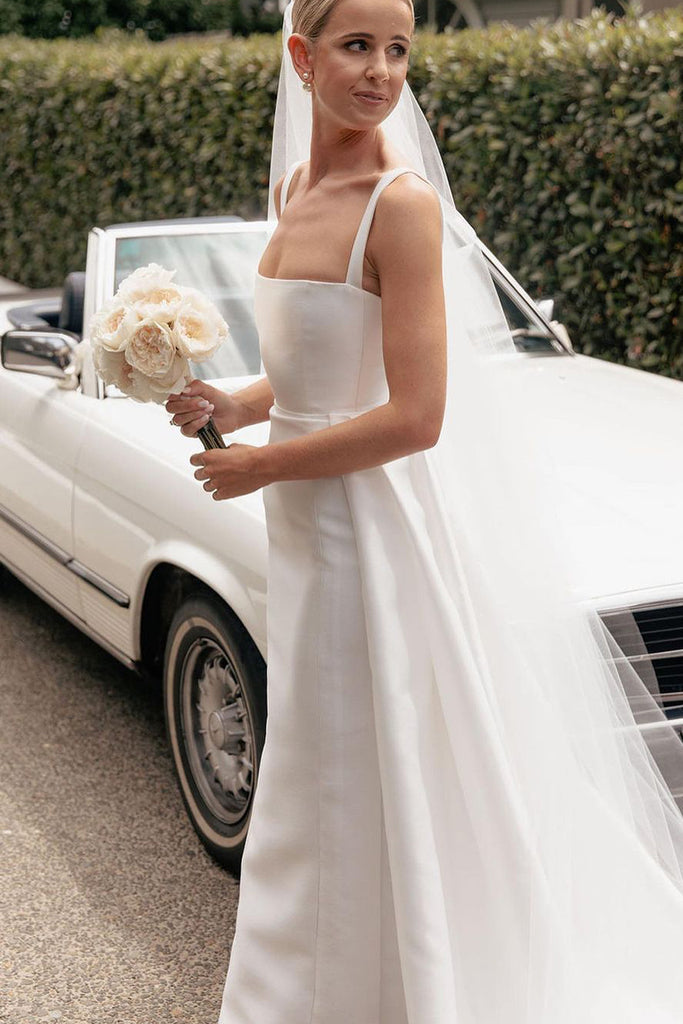Elegant Sheath Square Neck Satin Long Wedding Dresses AB24100704 Anniebride Elegant Sheath Square Neck Satin Long Wedding Dresses AB24100704 Anniebride