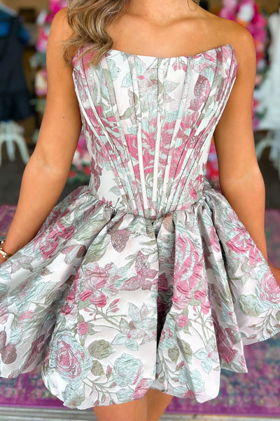 A Line Scoop Neck Silver Jacquard Satin Homecoming Dress AB26080903