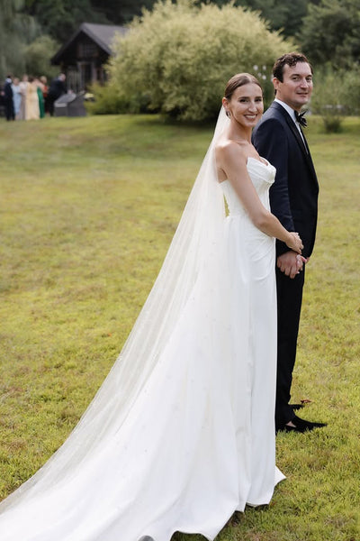 Mermaid Scoop Neck Silk Satin Two Piece Wedding Dress AB25092906