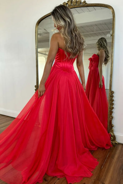 Cute A Line Strapless Light Blue Chiffon Long Prom Dress with Slit AB2622804