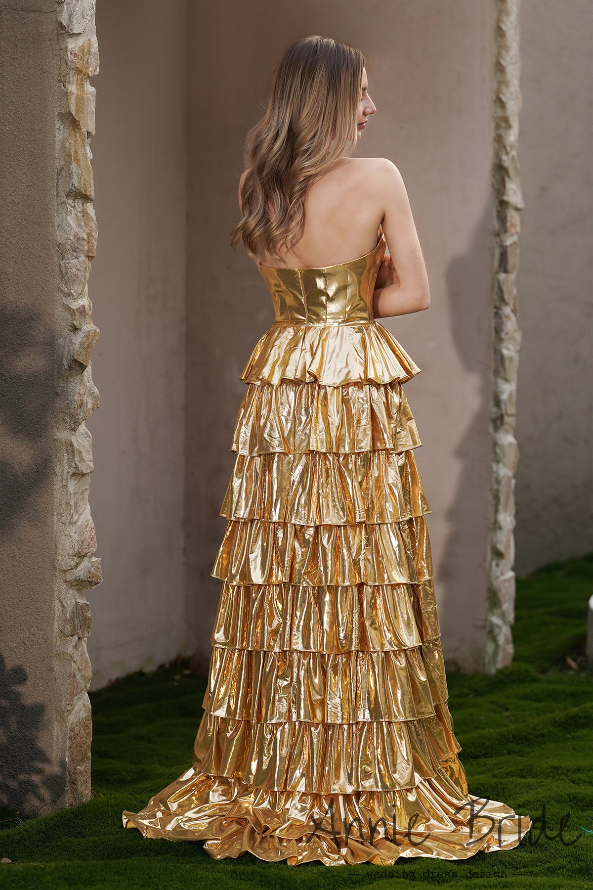 slim fit dress slacks Stylish Golden Tiered Ball Gown Long Evening Party Dress – Frisco Dresses main image 1