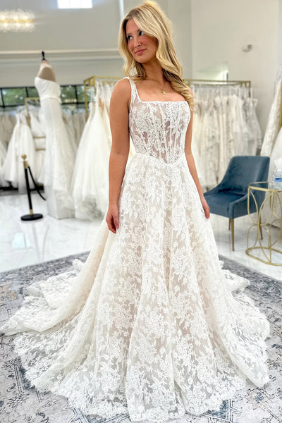 Gorgeous A Line Scoop Neck Lace Prom Dress AB25111210