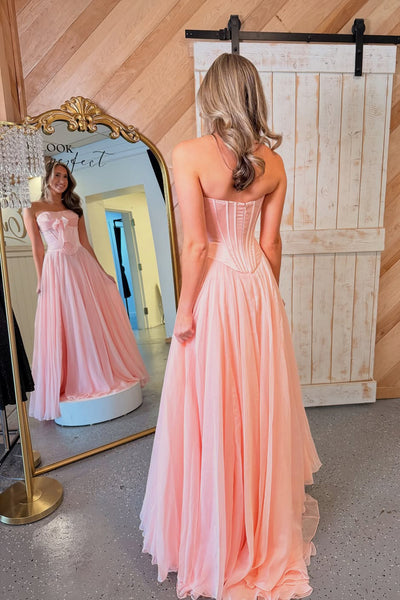Cute A Line Strapless Blush Pink Chiffon Prom Dress AB25111802