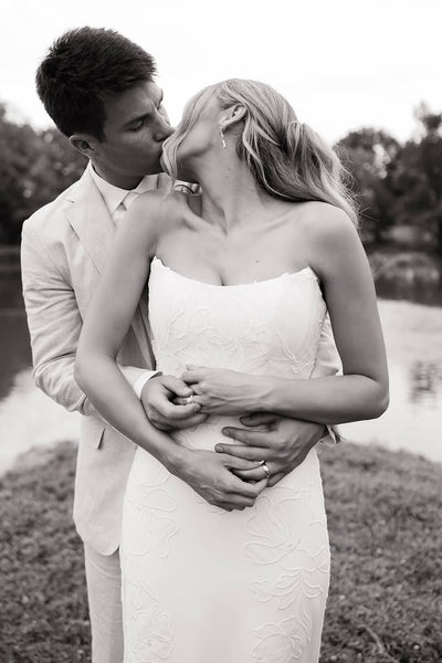 Bohemian Mermaid Scoop Neck Lace Long Wedding Dress with Appliques AB25100601