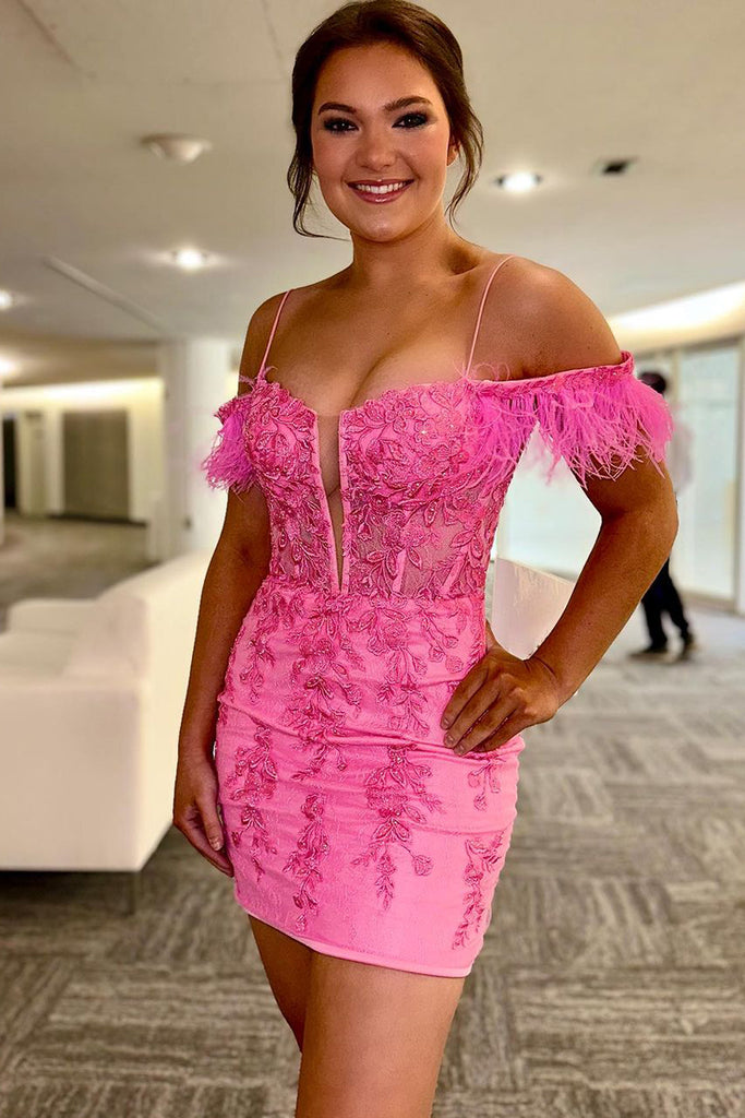 bodycon lace homecoming dress Short Floral Masquerade Bodycon Boho Lace Homecoming Dress Sexy Elegant Plunging Deep-V Back Mini Party Gown with Appliques