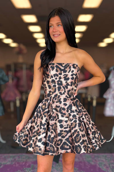 Fashion A Line Stapless Floral Leopard Homecoming Dress with Bow AB26062109