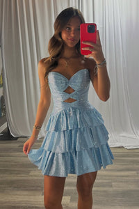 A Line Sweetheart Light Blue Homecoming Dress with Hot Stone Beading AB062701