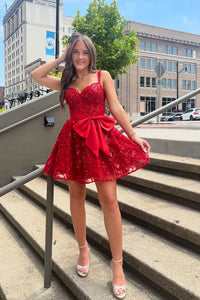 Cute A Line Sweetheart Red Sequins Lace Short Homecoming Dress AB25073102