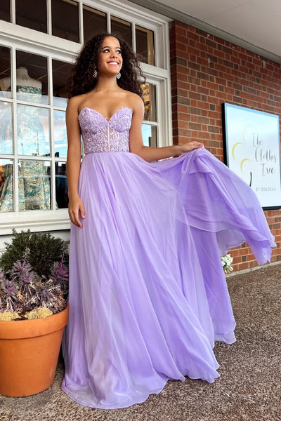 A Line Sweetheart Lavender Chiffon Prom Dress with Appliques AB26032608