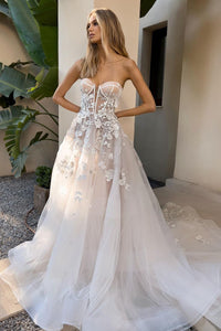 Elegant A Line Sweetheart Tulle Wedding Dresses with Appliques ABWD061804