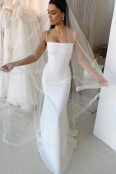 Mermaid Spaghetti Straps Elastic Satin Long Wedding Dress AB26072008