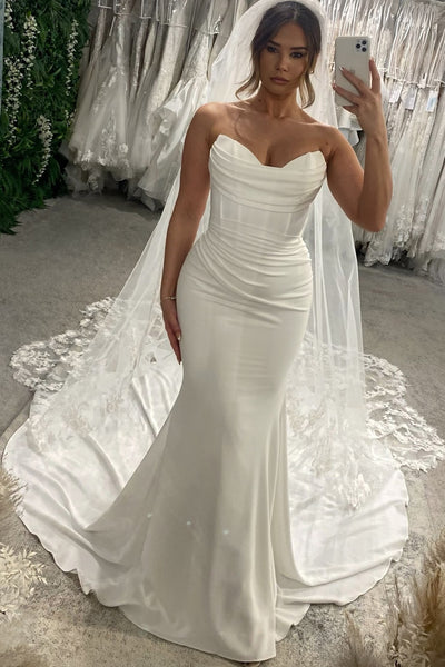 Mermaid Sweetheart Elastic Satin Long Wedding Dress AB26072009