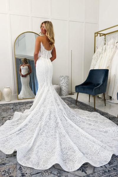 Luxurious Mermaid Scoop Neck Lace Beach Wedding Dress AB25101014