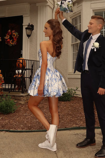 Cute A Line Sweetheart Floral Satin Short Homecoming Dress AB25100606