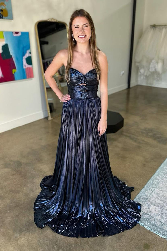 black metallic satin dress Azazie Oliana