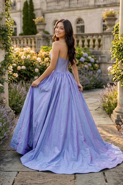 Gorgeous A Line Strapless Lavender Taffeta Satin Prom Dress with Beading AB26102903