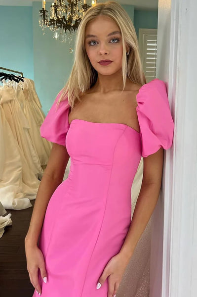 Charming Mermaid Square Neck Pink Satin Prom Dress AB25010703