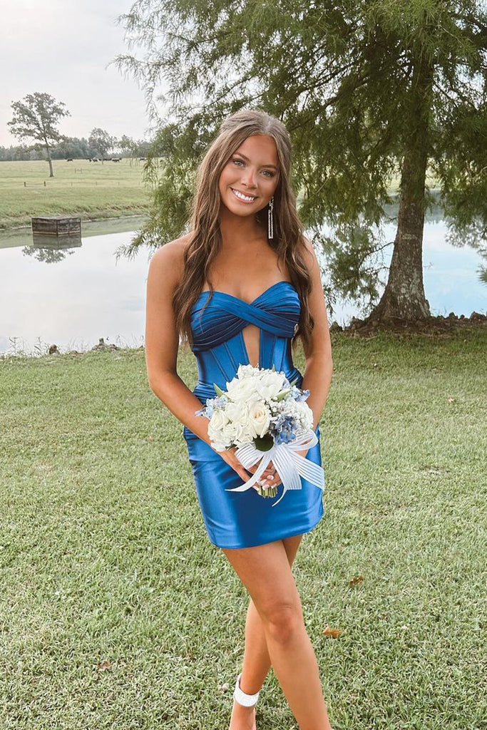 Cute Bodycon Sweetheart Royal Blue Satin Tight Short Homecoming Dresses AB24092807 Anniebride Cute Bodycon Sweetheart Royal Blue Satin Tight Short Homecoming Dresses AB24092807 Anniebride