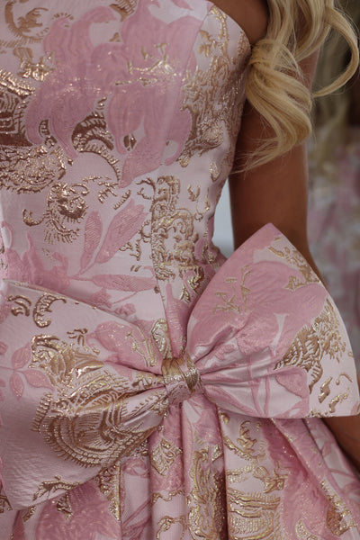 Cute A Line Strapless Pink Jacquard Satin Homecoming Dress AB26080609