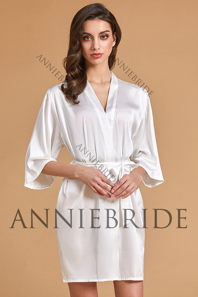 Simple Bridal Robe Simple Silk Satin White Bridal Robe ABBD061810 – Anniebride
