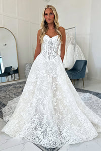 Bohemian A Line Sweetheart Lace Wedding Dress AB25100602