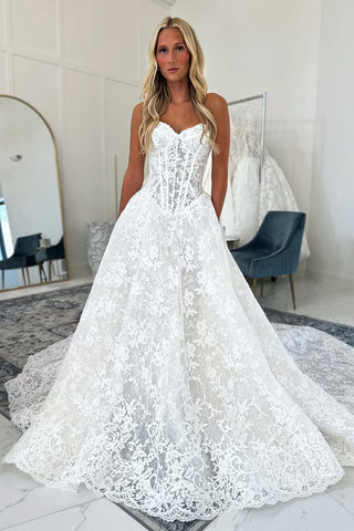 Bohemian A Line Sweetheart Lace Wedding Dress AB25100602
