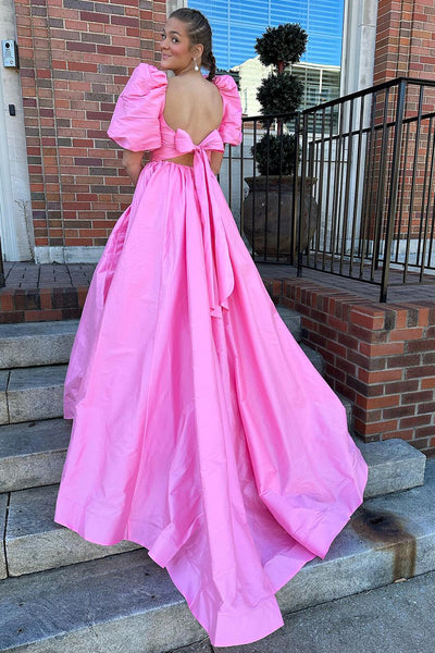 Cute Ball Gown Square Neck Satin Prom Dresses AB110703