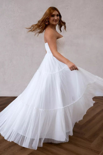 Charming A Line V Neck Tulle Wedding Dresses ABWD061822